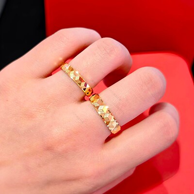 周大福代购 传福系列黄金立体福字戒指情侣足金对戒R39186-39187