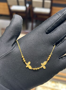 六福珠宝代购 足金999蹦迪碎金珠蝴蝶黄金手链手串 新款专柜正品