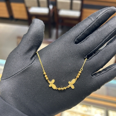 六福珠宝代购 足金999蹦迪碎金珠蝴蝶黄金手链手串 新款专柜正品