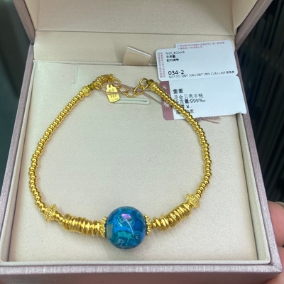 六福珠宝代购 非遗大漆珠足金黄金算盘珠手链手串 新款专柜正品