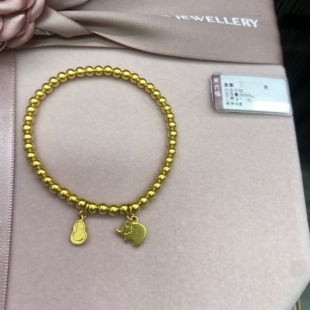 六福珠宝代购 福满传家足金999葫芦小象金珠黄金手链手串专柜正品