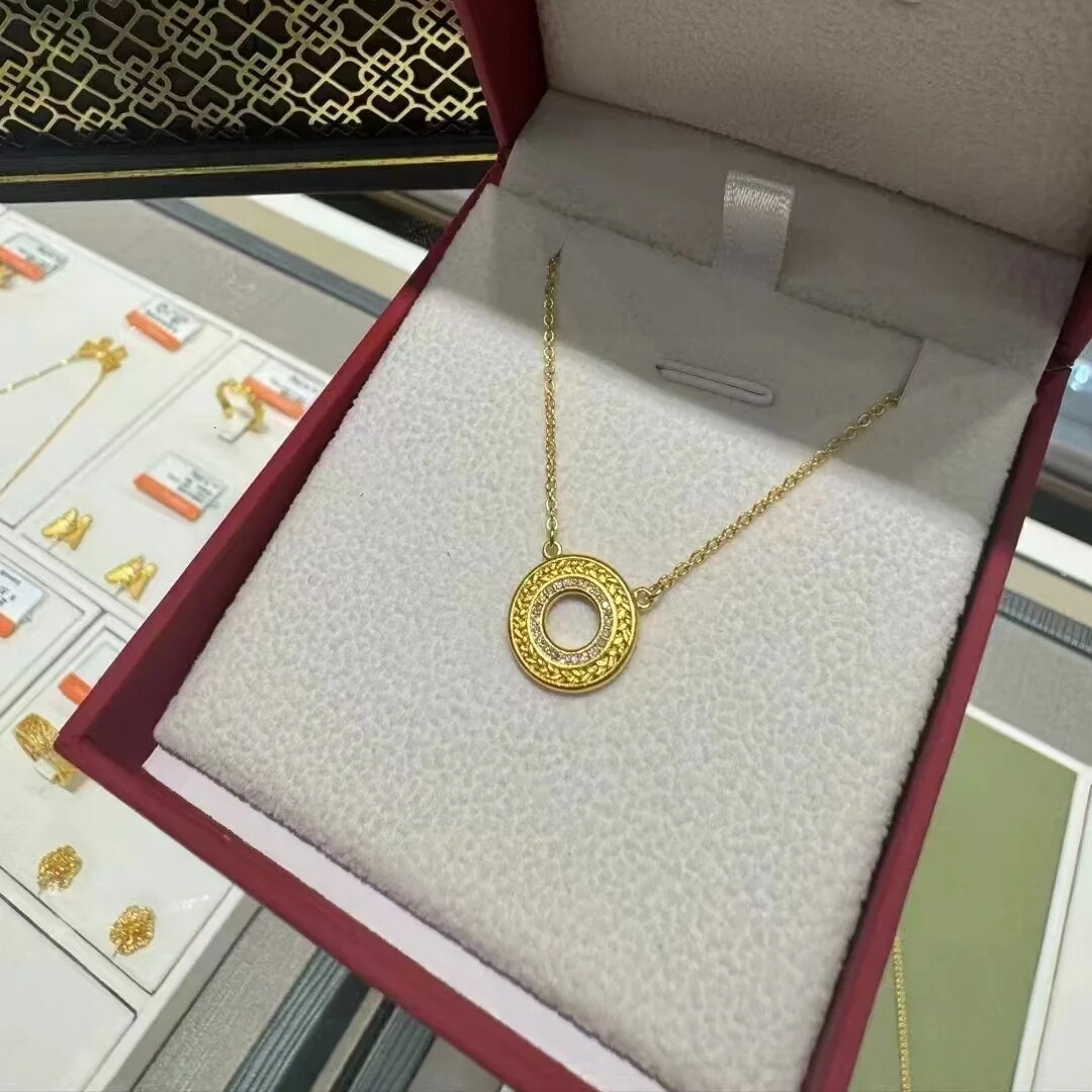 TSL谢瑞麟代购 麦穗圈圈足金999黄金镶嵌点钻项链 新款专柜正品