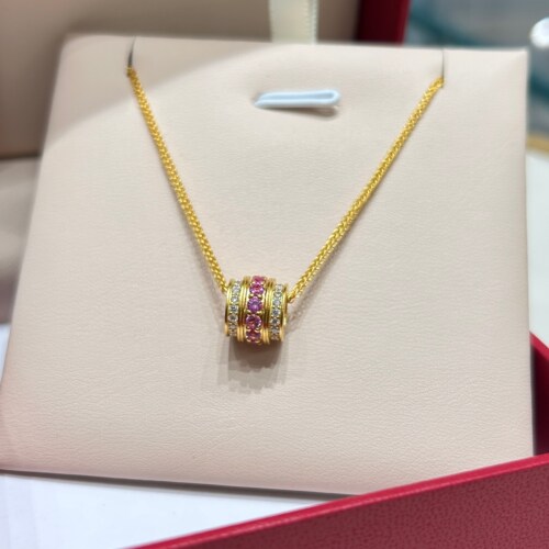 TSL谢瑞麟代购 足金999红宝石时来运转黄金钻石项链女 专柜正品