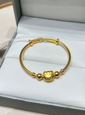 TSL谢瑞麟代购 足金999祥云纹猫耳朵福袋黄金宝宝手镯 儿童推拉镯