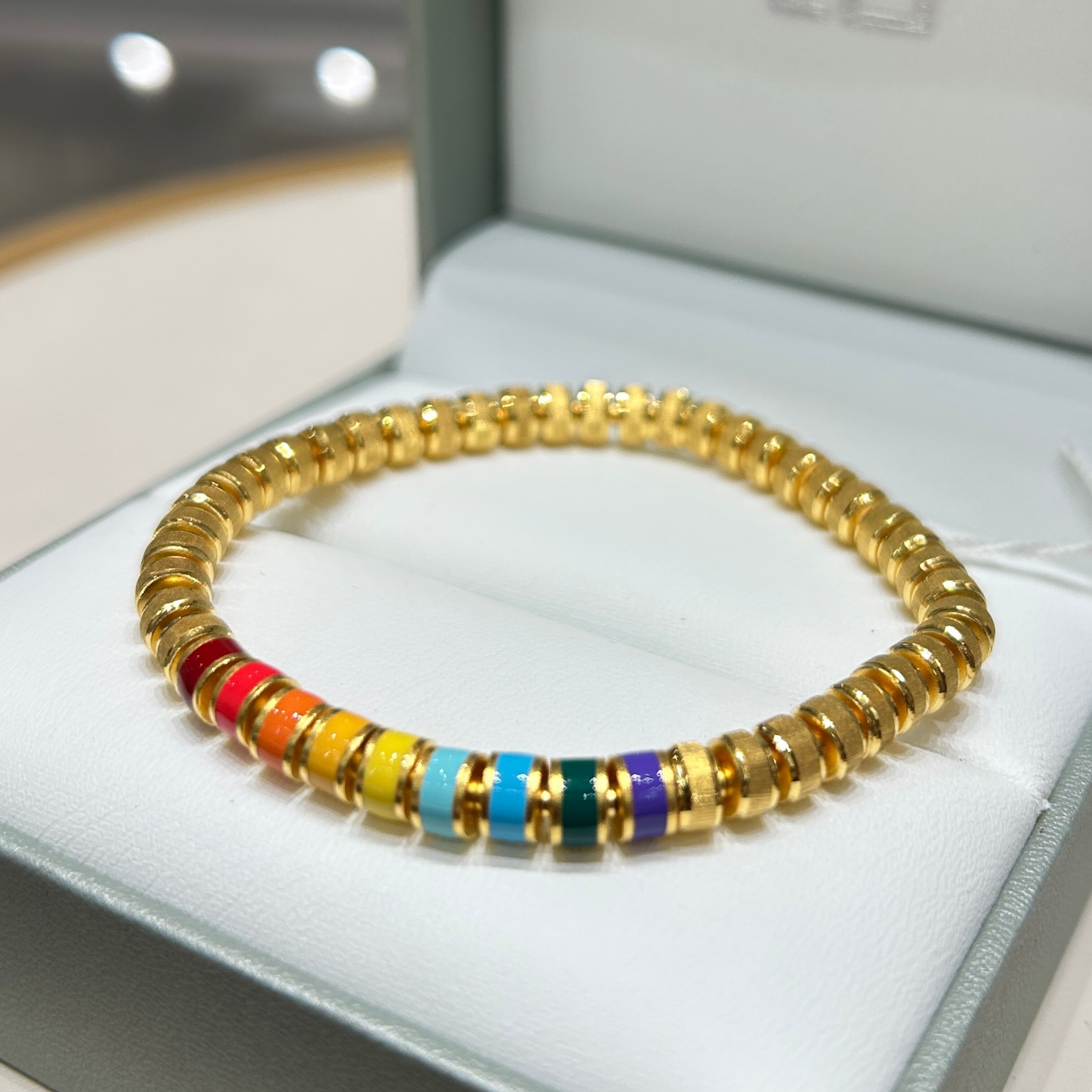 TSL谢瑞麟代购 足金999多彩丝绒苹果珠黄金手链手串女 专柜正品