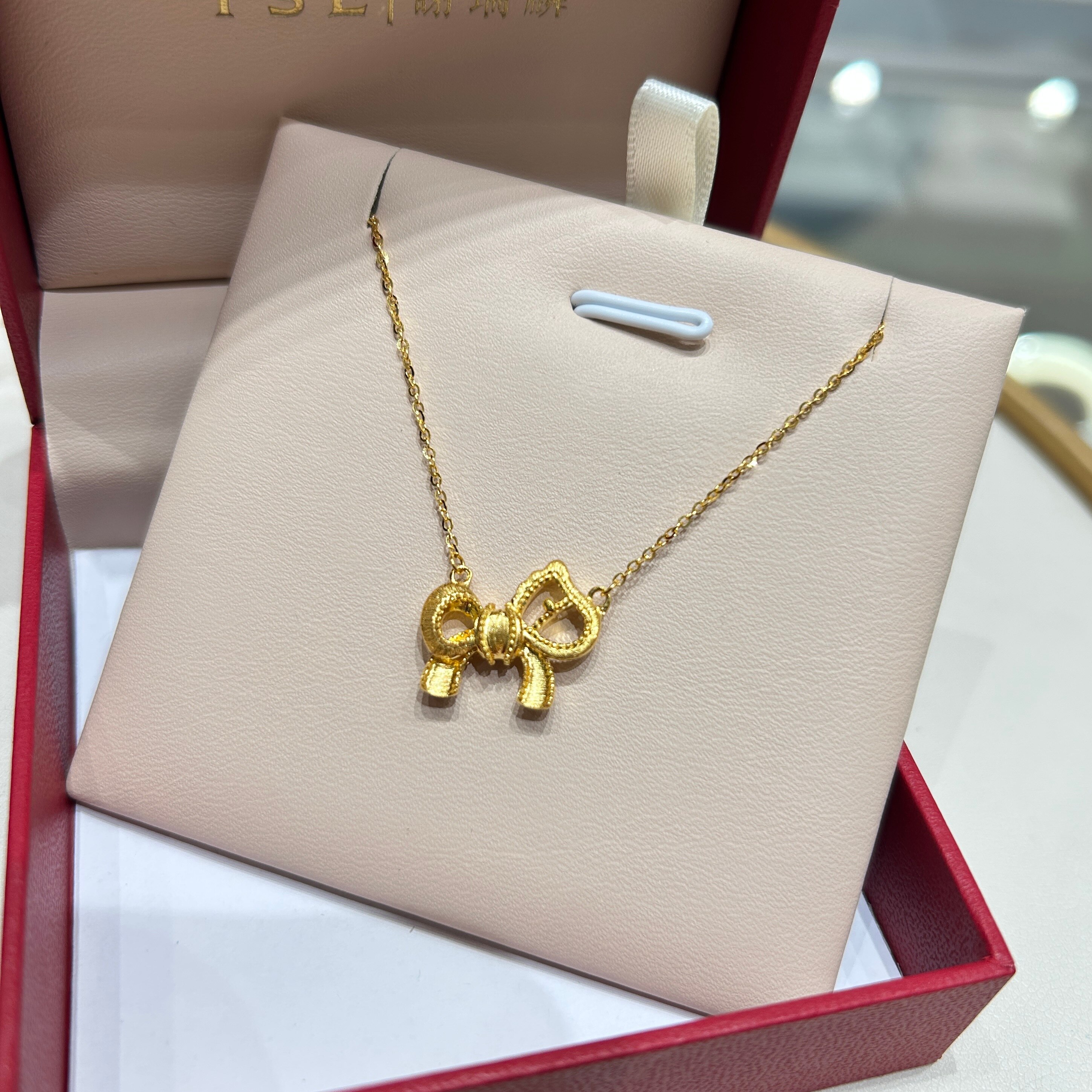 TSL谢瑞麟代购 足金999小马蝴蝶结黄金项链套链女 专柜正品计价