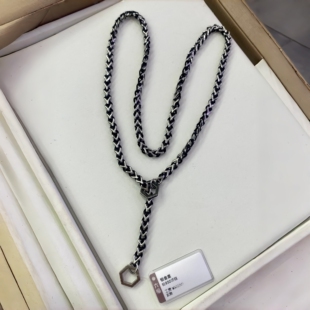 六福珠宝代购 玄酷系列铂金PT950电黑螺母龙骨项链 新款专柜正品
