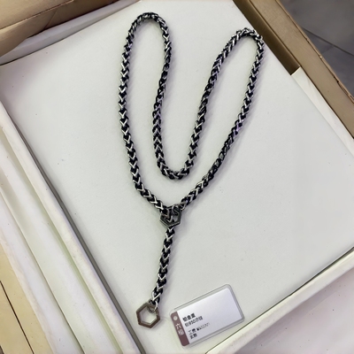 六福珠宝代购 玄酷系列铂金PT950电黑螺母龙骨项链 新款专柜正品