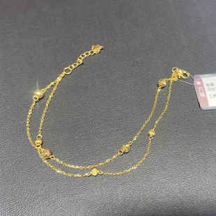 六福珠宝代购 双链金珠爆闪碎碎冰足金999黄金手链 新款专柜正品