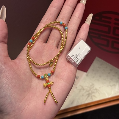 六福珠宝代购 福满传家系列鎏彩足金黄金手链手串 新款专柜正品