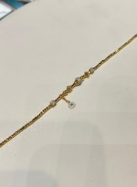 TSL谢瑞麟代购 足金999小蓝花蹦迪珠黄金手链手串女 百搭专柜正品