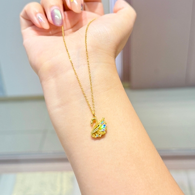 六福珠宝代购 冰钻光影金系列足金天鹅黄金吊坠挂坠 新款专柜正品