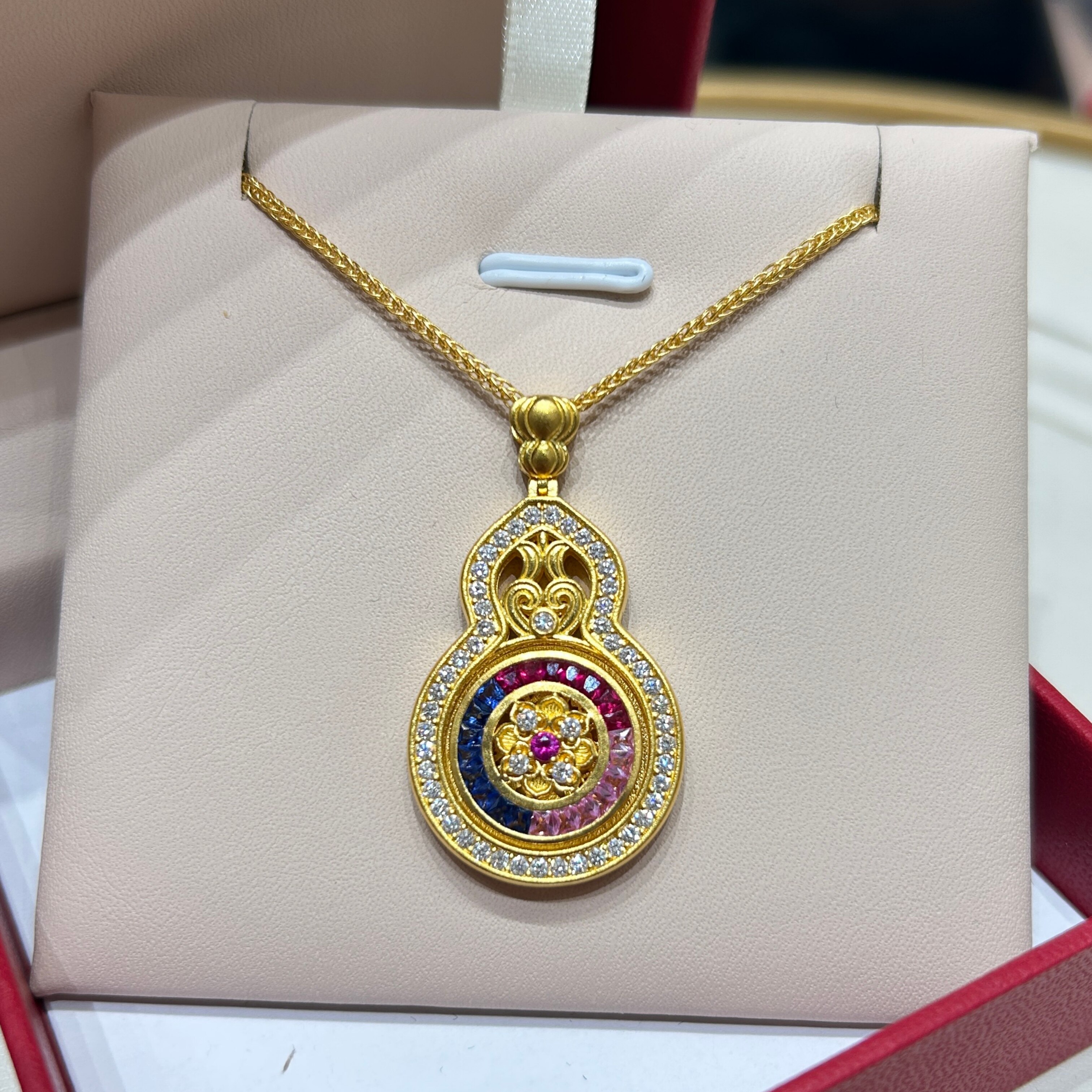 TSL谢瑞麟代购 足金999红宝石大葫芦黄金钻石项链女 百搭专柜正品