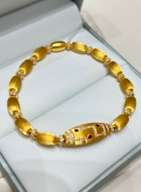 TSL谢瑞麟代购 足金999九眼天珠黄金钻石手链手串女 专柜正品克减