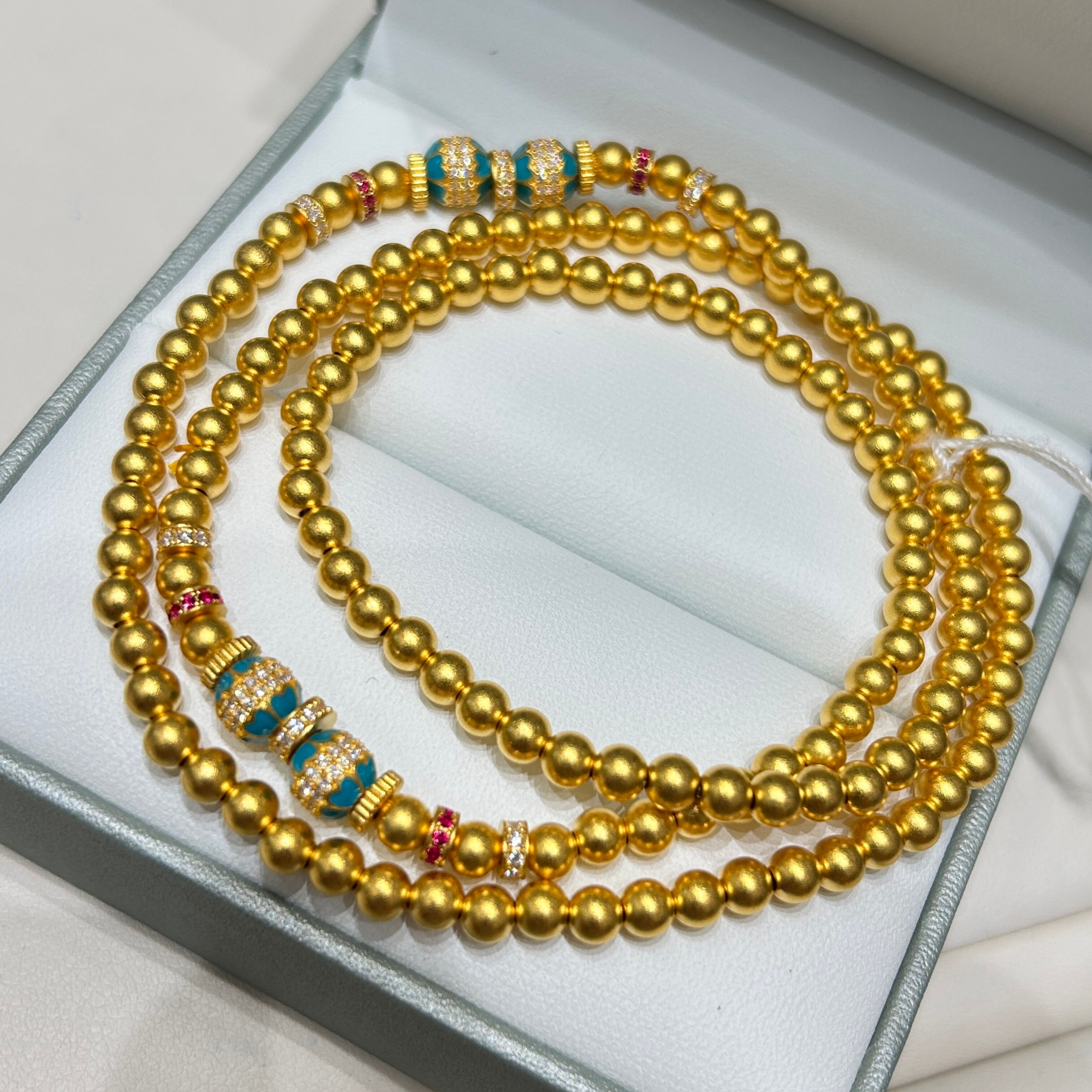 TSL谢瑞麟代购 足金999古法圆珠黄金三圈手链手串项链女 专柜正品