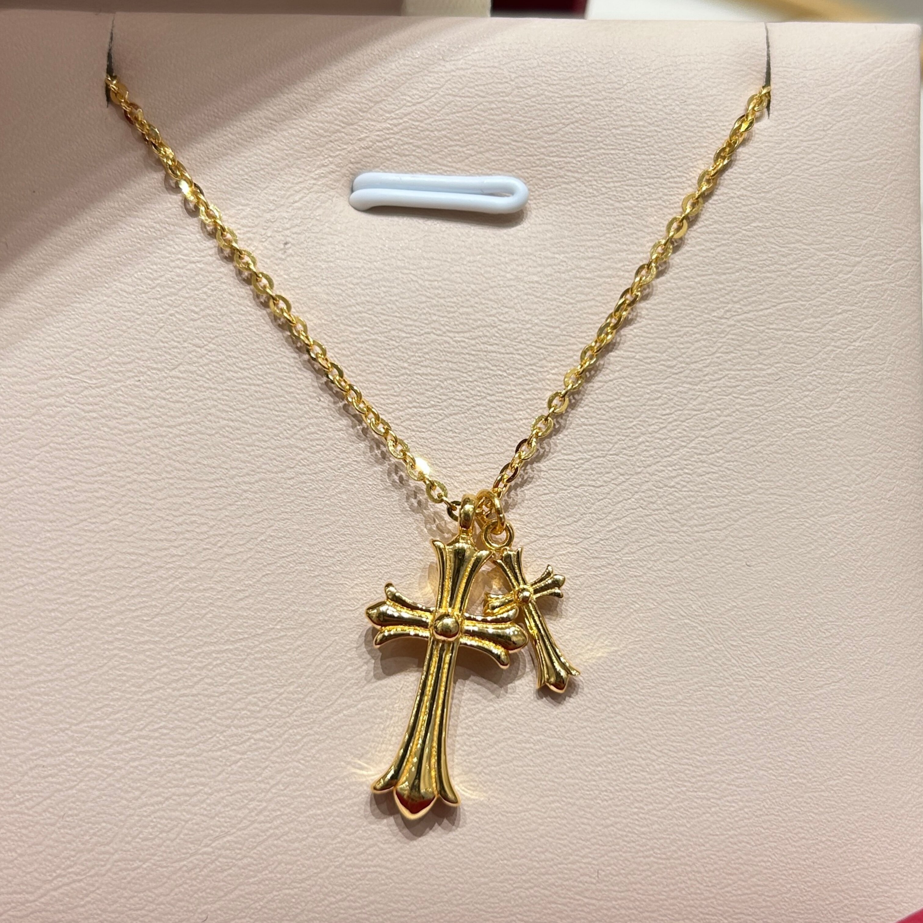 TSL谢瑞麟代购 足金999双十字架黄金项链女 简约百搭专柜正品