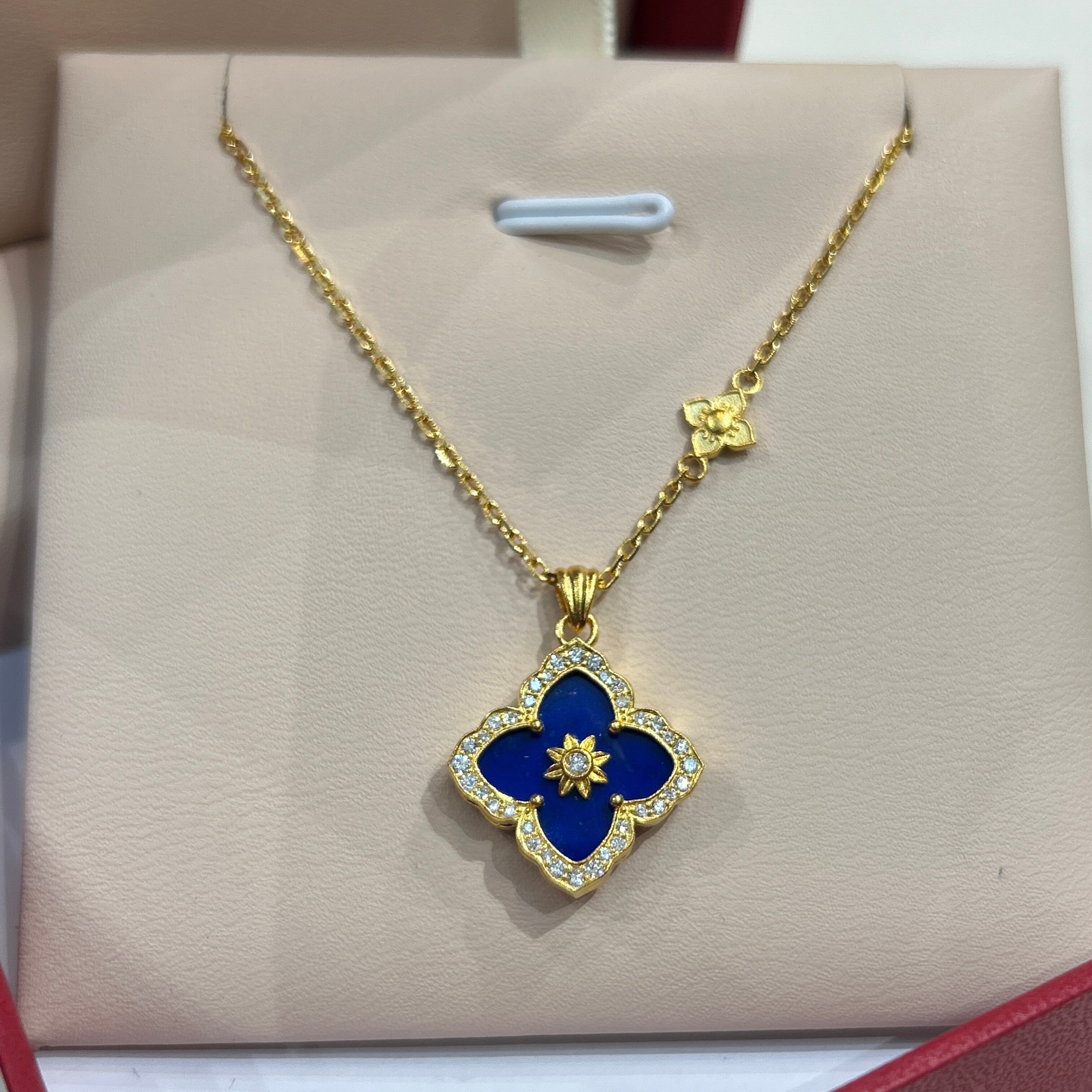 TSL谢瑞麟代购 足金999布布蓝色四叶草黄金钻石项链女 专柜正品