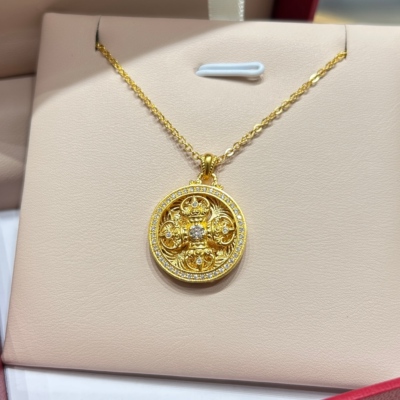 TSL谢瑞麟代购 足金999罗盘十字金刚杵黄金钻石项链女 专柜正品