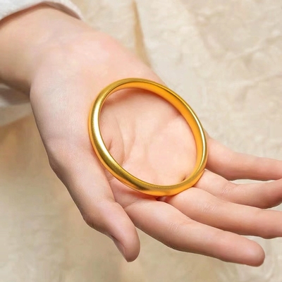 六福珠宝代购 福满传家足金999泥鳅背古法黄金手镯 新款专柜正品