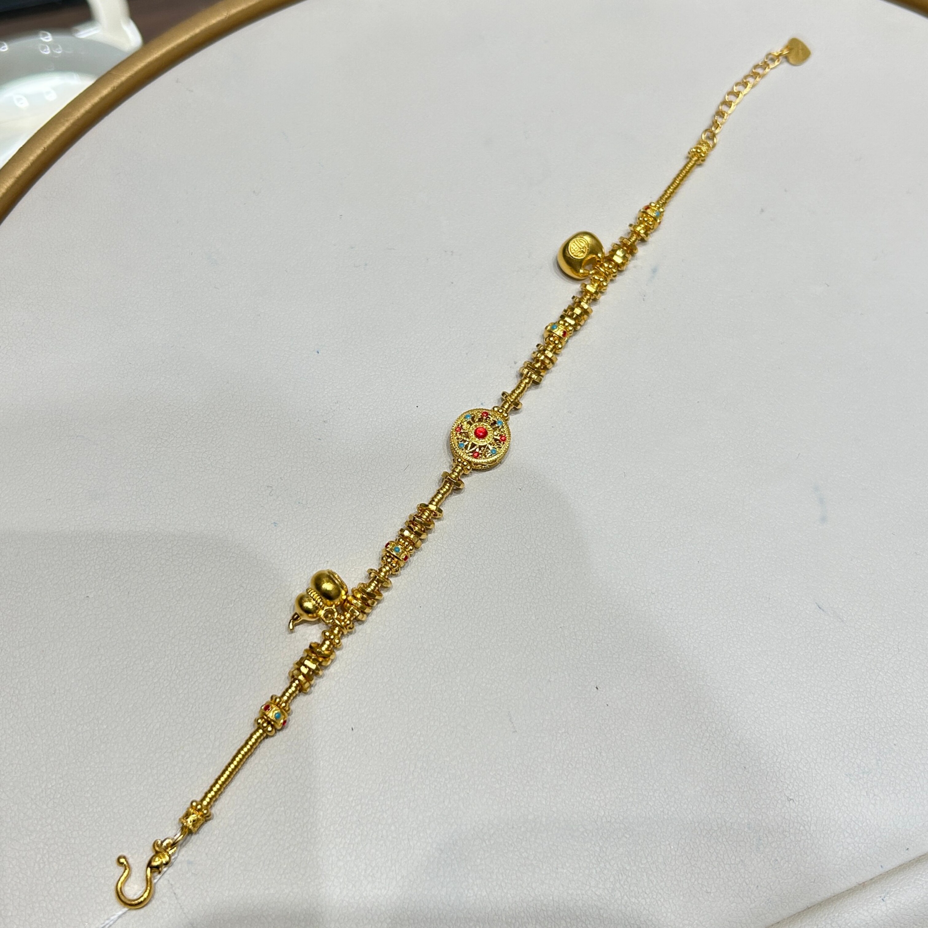 TSL谢瑞麟代购 足金999八宝罗盘福袋葫芦黄金手链手串女 专柜正品