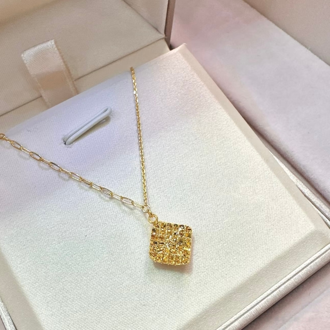 六福珠宝代购 Goldstyle足金999小方糖花丝黄金项链 新款专柜正品