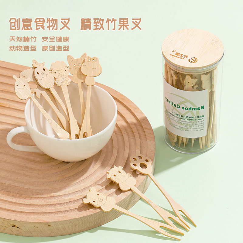 高端竹制卡通水果叉创意时尚食品叉糖葫芦汉堡签源头厂家支持定制