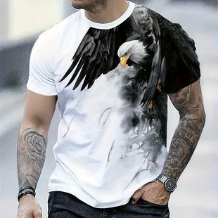 Personalized Eagle Pattern Printed T-shirt 个性鹰图案印花T恤