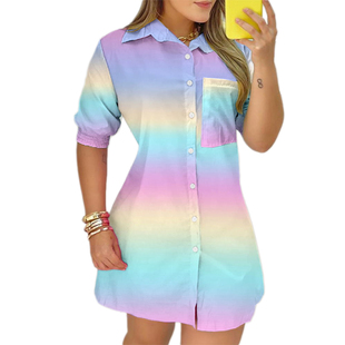 Stylish tie-dyed shirt with lapel pocket时尚翻领口袋扎染衬衫