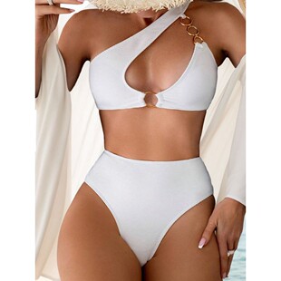 Sexy sloping shoulder high waist swimsuit 性感斜肩高腰泳衣女