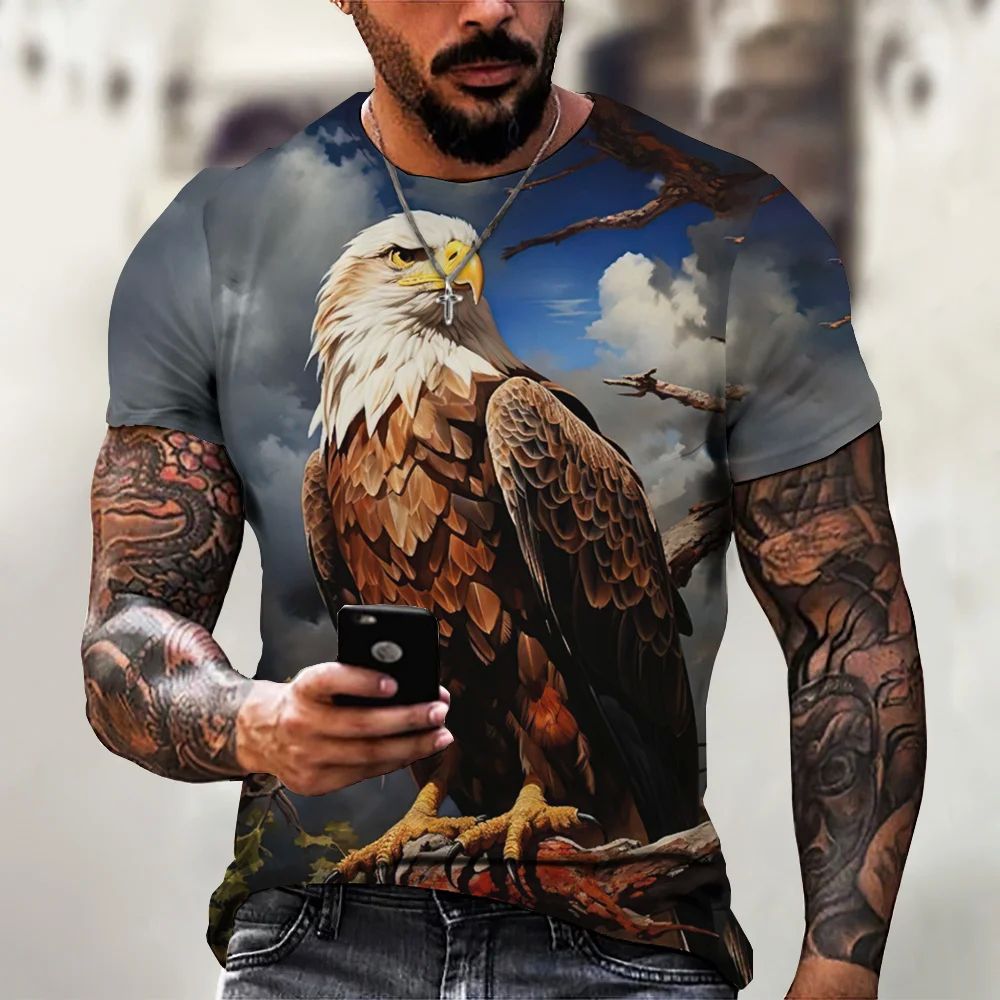 Loose 3D Eagle Pattern Printed T-shirt 宽松3d老鹰图案印花T恤