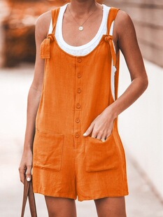 color pocket strap 女 Solid overalls lady纯色贴口袋系带背带裤