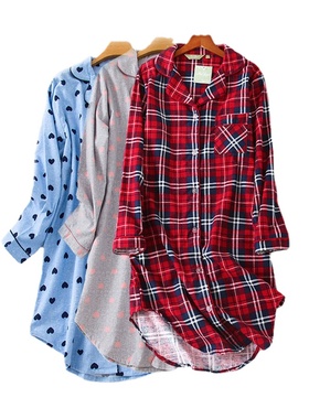 Stylish plaid sleeper dress with lapel 时尚格子翻领家居睡裙