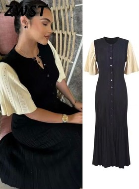 Fashionable waist cinching knitted dress时尚收腰针织连衣裙女