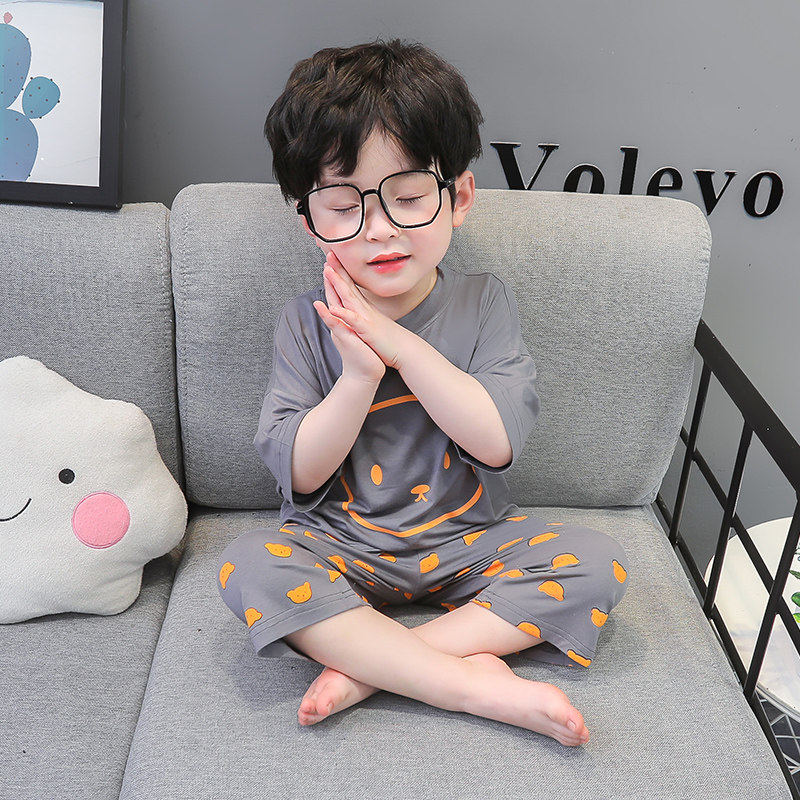 全棉纯棉男童睡衣夏季纯棉薄款2026新款儿童家居服套装莫代尔男宝