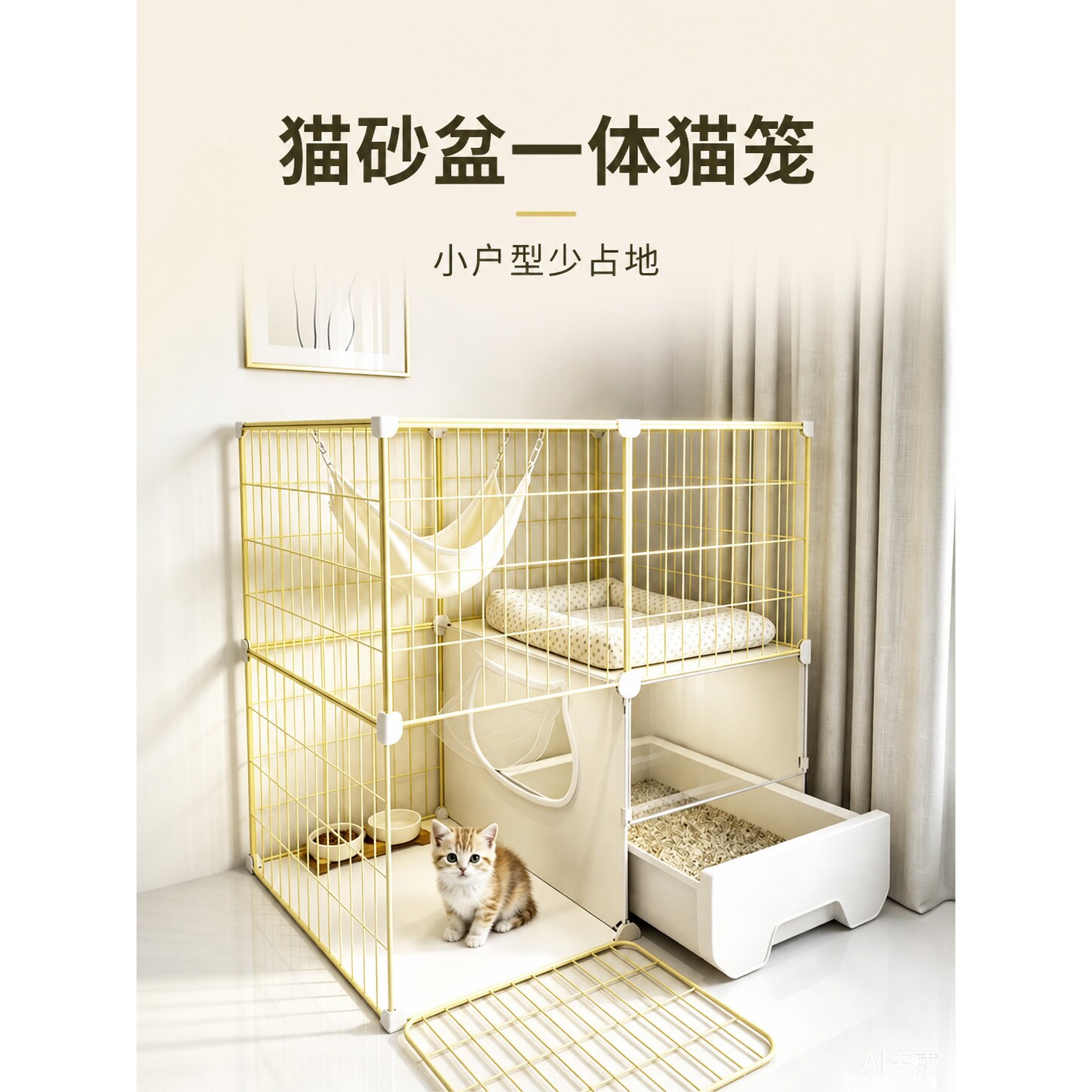 日本猫咪笼子家用室内猫窝厕所一体猫砂盆一室一厅一卫小户型猫舍