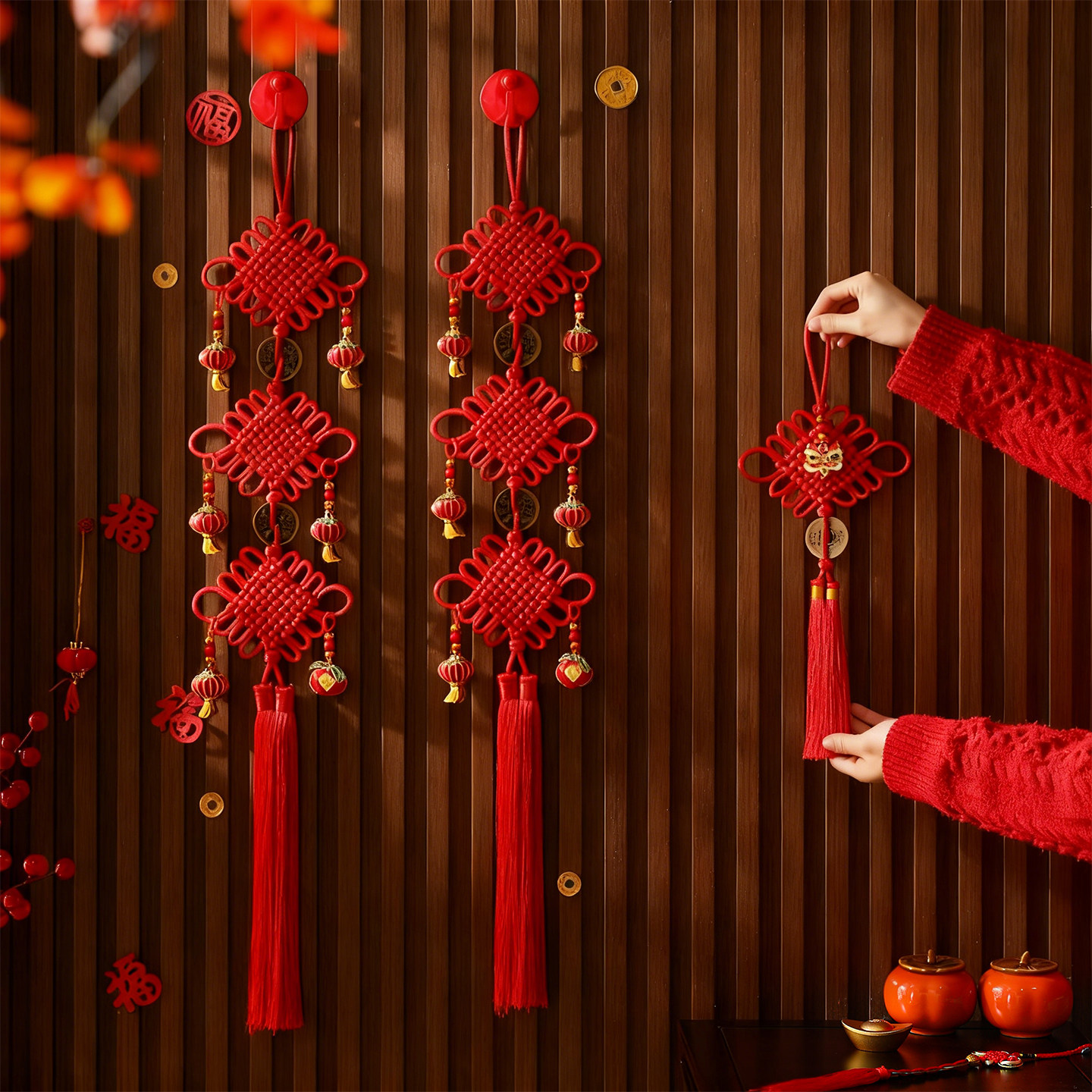 2026马年新款中国结福字挂件春节客厅玄关高档大红色挂饰新年装饰,特色手工艺,中国结,淘宝优惠券,粉丝福利购,淘宝优惠卷