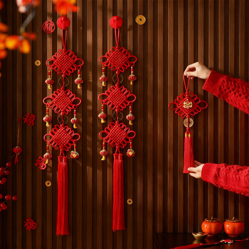 2026马年新款中国结福字挂件春节客厅玄关高档大红色挂饰新年装饰