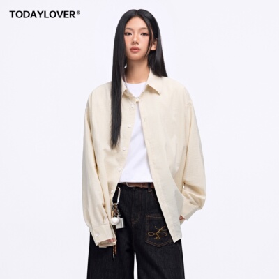 TODAYLOVER美式泡泡纱纹理衬衫女款春季潮牌简约宽松休闲长袖上衣