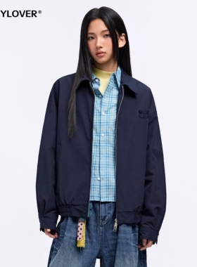 TODAYLOVER美式复古翻领短款夹克女春季休闲工装外套刺绣宽松上衣