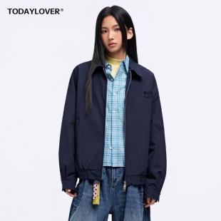 TODAYLOVER美式复古翻领短款夹克女春季休闲工装外套刺绣宽松上衣