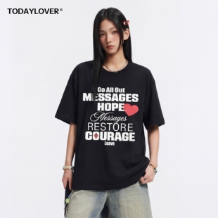 TODAYLOVER字母印花短袖T恤女夏季美式潮牌凉感速干情侣半袖上衣