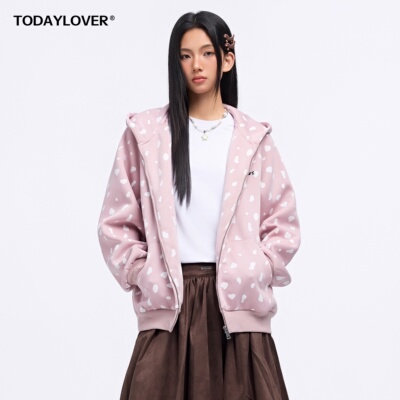 TODAYLOVER美式斑点耳朵连帽卫衣