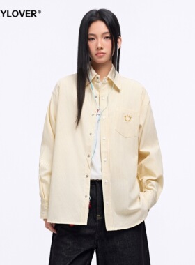 TODAYLOVER条纹长袖衬衫女春季潮牌新款笑脸宽松刺绣休闲衬衣外套