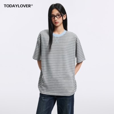 TODAYLOVER基础款条纹短袖女夏季