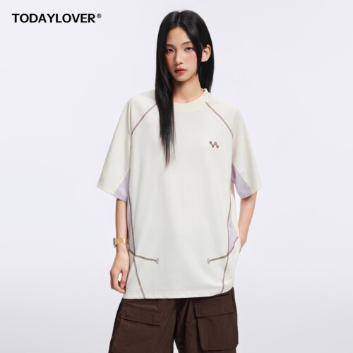 TODAYLOVER哈苏线撞色拼接T恤女