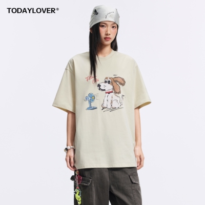 TODAYLOVER小狗印花短袖T恤女