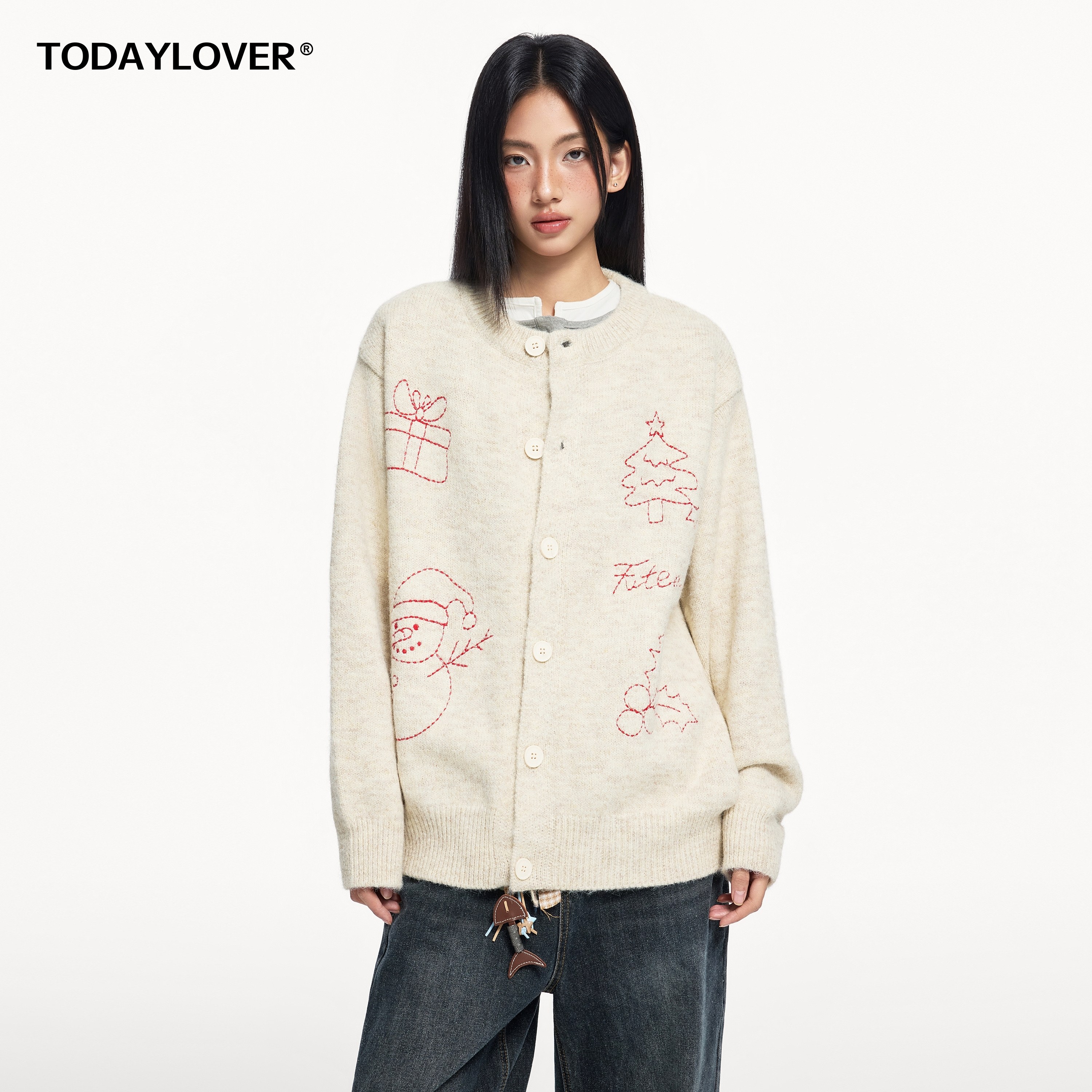 TODAYLOVER纯色刺绣开衫毛衣女冬季美式cleanfit慵懒风休闲针织衫,男装,针织衫/毛衣,淘宝优惠券,粉丝福利购,淘宝优惠卷