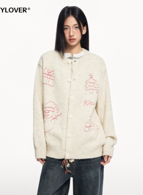 TODAYLOVER纯色刺绣开衫毛衣女冬季美式cleanfit慵懒风休闲针织衫