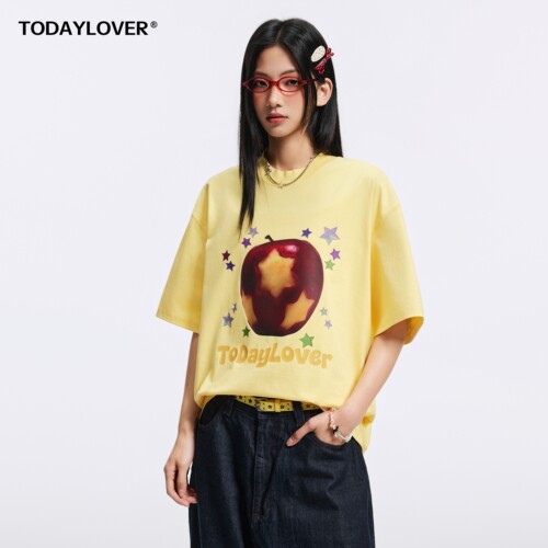 TODAYLOVER趣味苹果印花圆领短袖