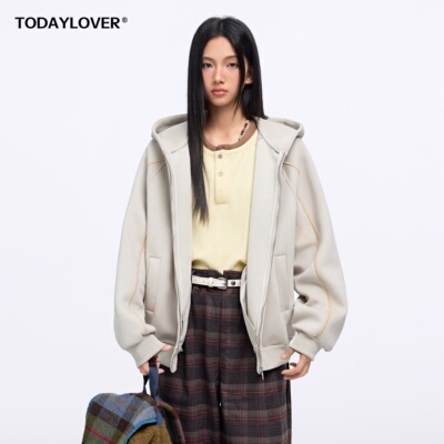 TODAYLOVER哈苏线刺绣连帽卫衣女